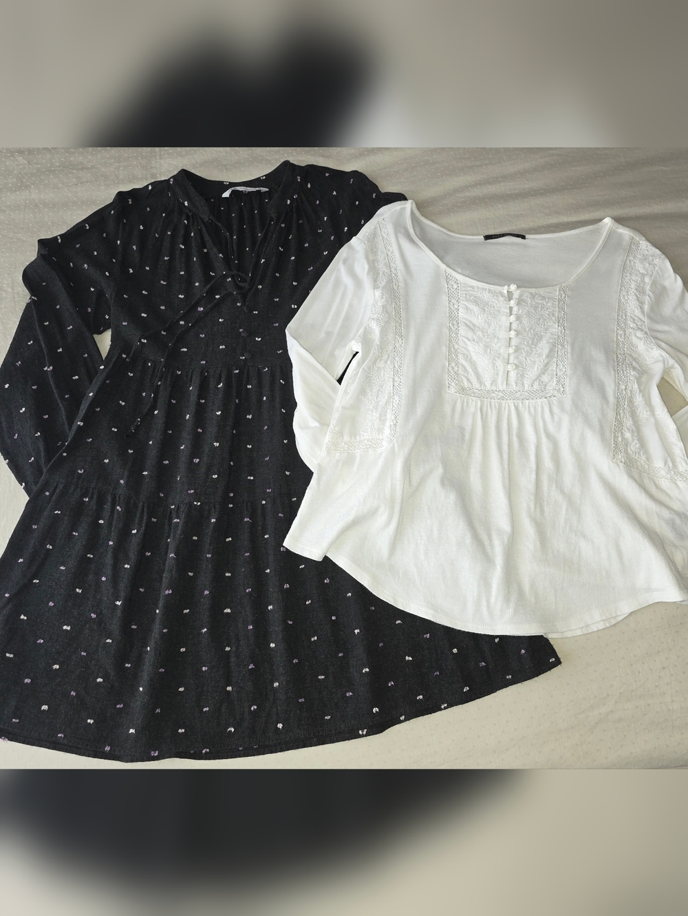 Bundle Zara Grey Dress + Suzy Shier Cream Shirt Size Medium
